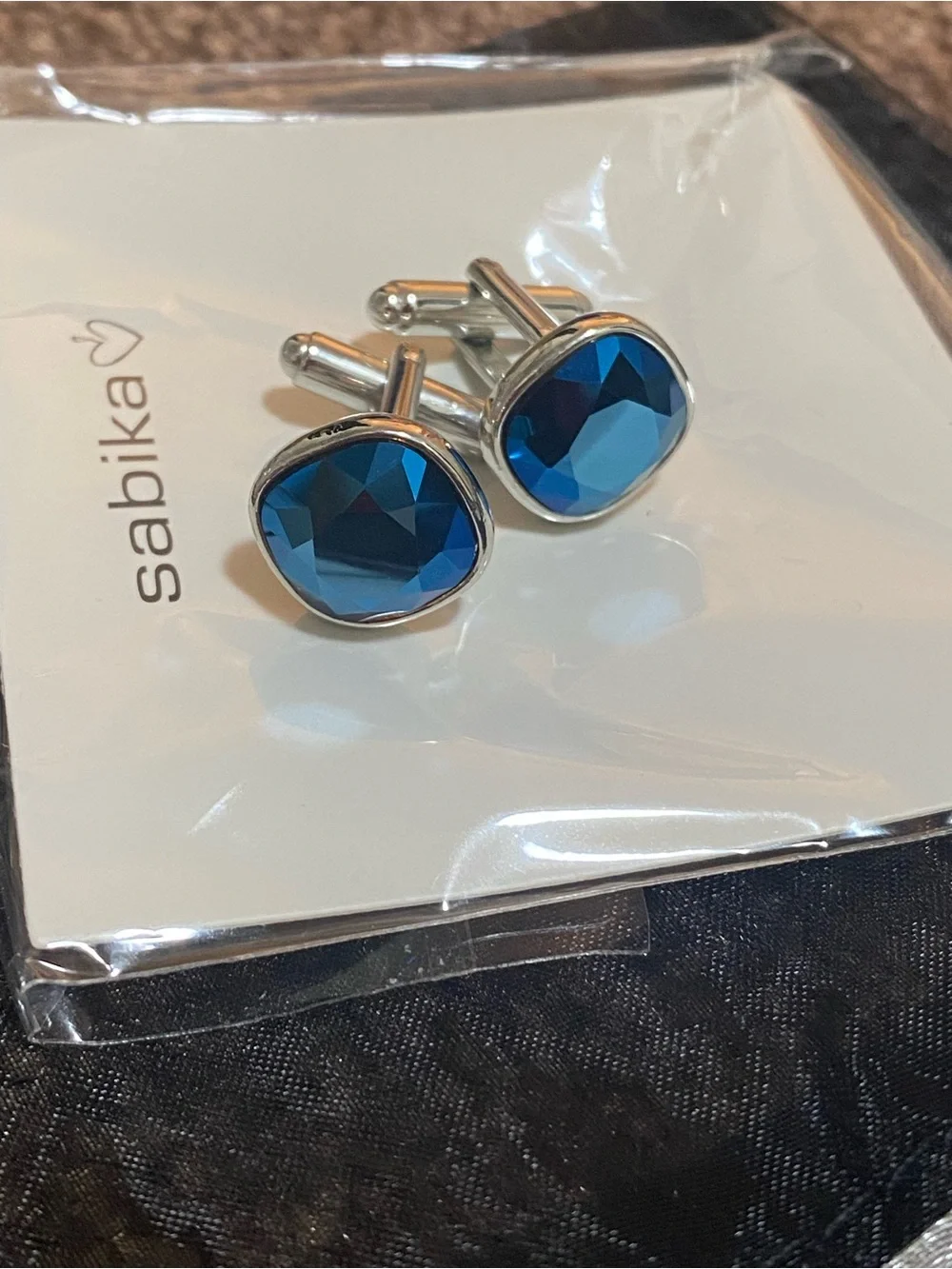 Sabika Gorgeous Men's Deep Blue Faceted Crystal Cufflinks. NWT